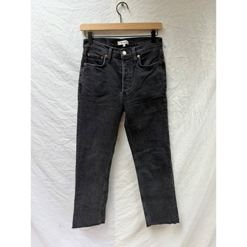 RE/DONE Originals High Rise‎ Ankle Crop Straight Leg Jeans Faded Black 27